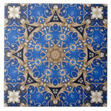Azulejo Cerámico Decorativo Azul Oro