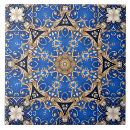 Azulejo Cerámico Decorativo Azul Oro