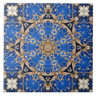 Azulejo Cerámico Decorativo Azul Oro