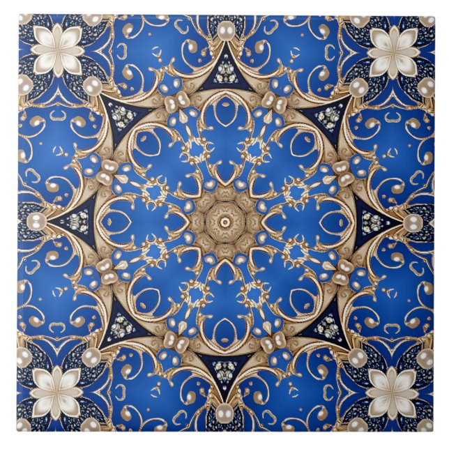 Azulejo Cerámico Decorativo Azul Oro (Frente)