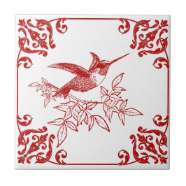 Azulejo Cerámico Decorativo Colibrí Rojo