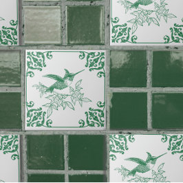 Azulejo Cerámico Decorativo Colibrí Verde