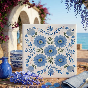 Azulejo Cerámico Decorativo de Arte Popular Floral
