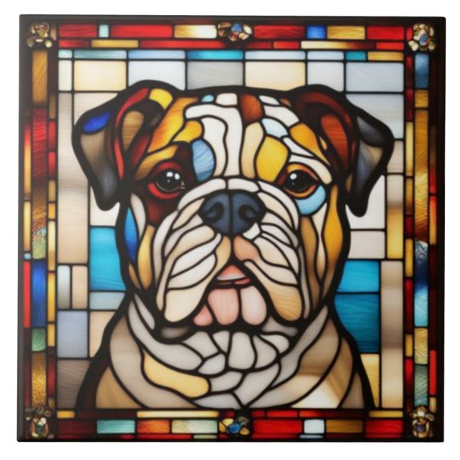 Azulejo Cerámico Decorativo de Bulldog Adorable (Frente)