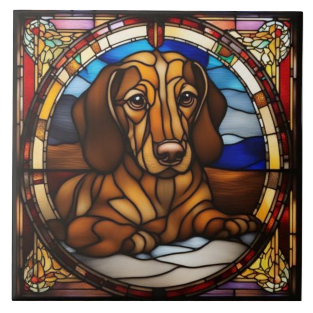 Azulejo Cerámico Decorativo de Dachshund Adorable (Frente)