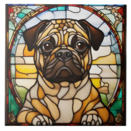 Azulejo Cerámico Decorativo de Pug Adorable