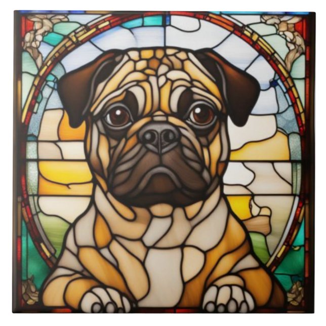 Azulejo Cerámico Decorativo de Pug Adorable (Frente)