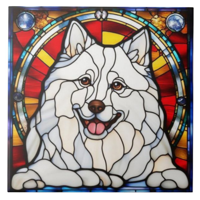 Azulejo Cerámico Decorativo de Samoyed Adorable (Frente)