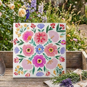 Azulejo Cerámico Decorativo Floral de Arte Popular