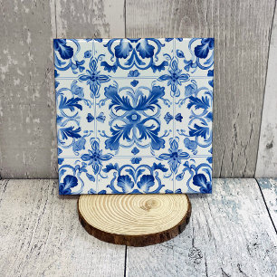 Azulejo Cerámico Decorativo Floral Delft Azul