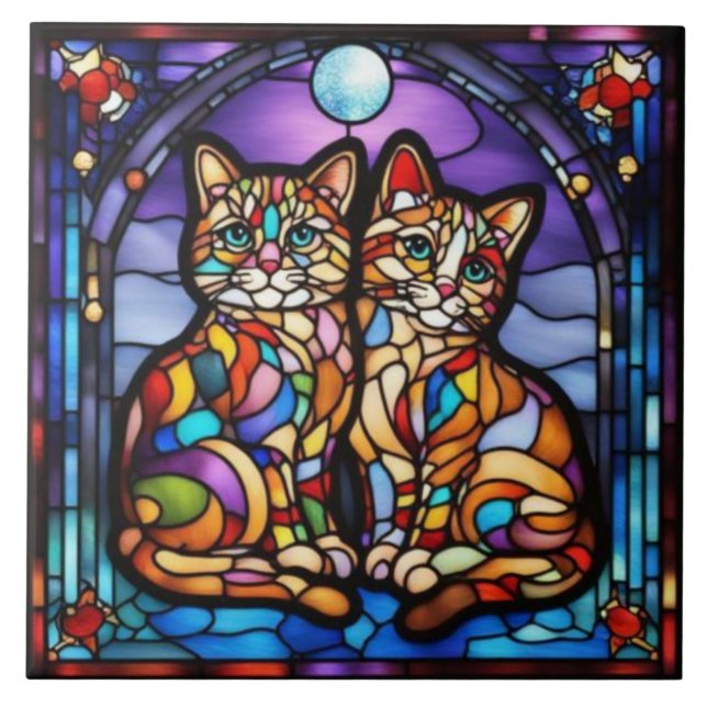 Azulejo Cerámico Decorativo Gatitos Arcoíris (Frente)