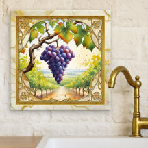 Azulejo Cerámico Dorado de Viñedo de Uvas