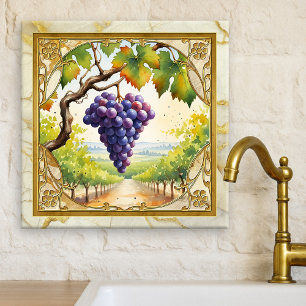 Azulejo Cerámico Dorado de Viñedo de Uvas