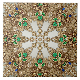 Azulejo Cerámico Dorado Elegante Ornamental