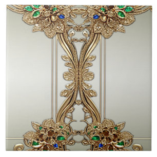 Azulejo Cerámico Dorado Elegante Ornamental