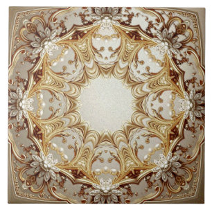 Azulejo Cerámico Dorado Ornamentado