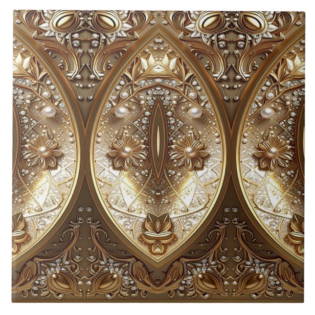 Azulejo Cerámico Dorado Ornamentado (Frente)