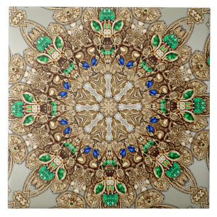 Azulejo Cerámico Dorado Ornamental Elegante