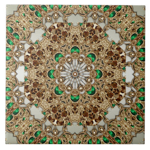 Azulejo Cerámico Dorado Ornamental Elegante