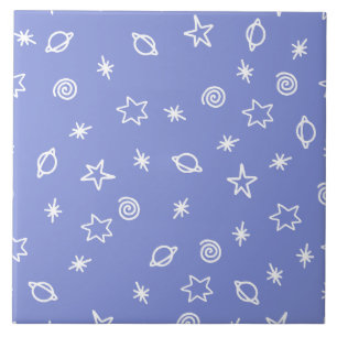 Azulejo Cerámico Espacio Azul Doodle Estrellas Pla