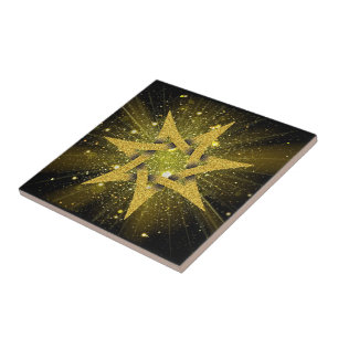 Azulejo Cerámico Estrella Brillante Dorada