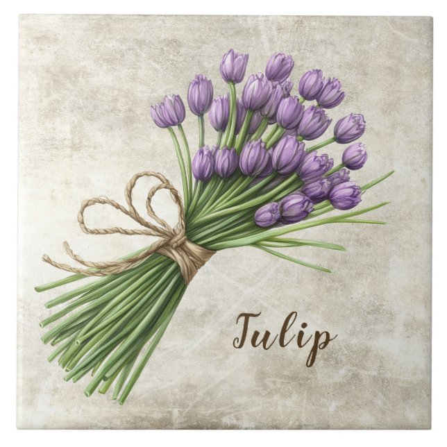 Azulejo Cerámico Falso de Tulipán Floral Rústico (Frente)