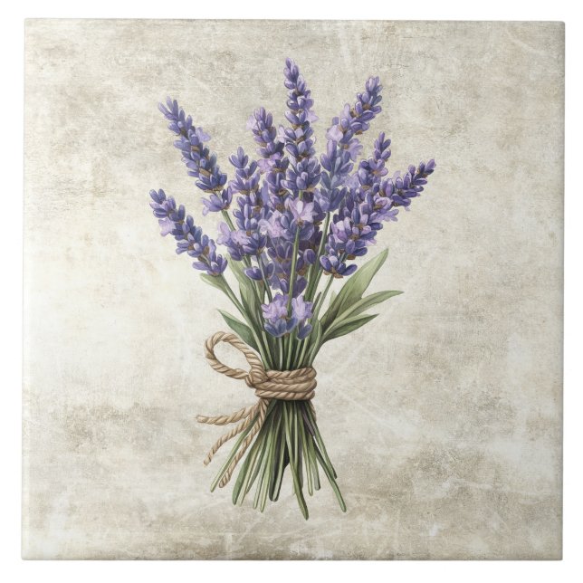 Azulejo Cerámico Falso Floral Rústico de Lavanda (Frente)