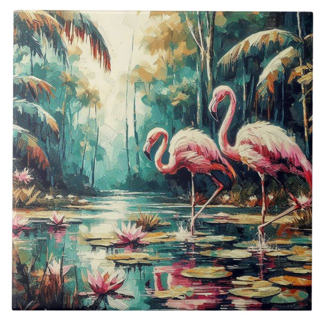 Azulejo Cerámico Flamingo Tropical (Frente)
