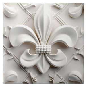 Azulejo Cerámico Flor de Lis Blanca