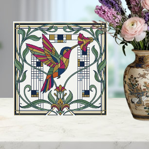 Azulejo Cerámico Flor Pájaro Geométrico Art Nouvea