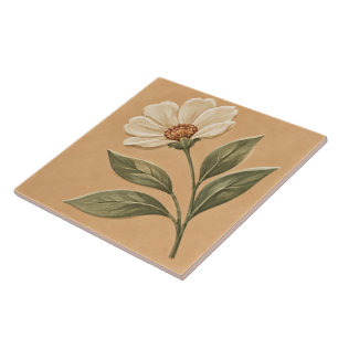 Azulejo Cerámico Flor Silvestre de Marfil y Hojas