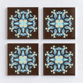 Azulejo Cerámico Floral Art Nouveau en Marrón Choc