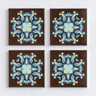 Azulejo Cerámico Floral Art Nouveau en Marrón Choc