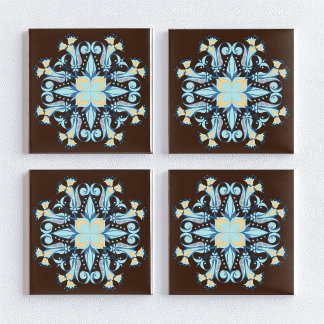 Azulejo Cerámico Floral Art Nouveau en Marrón Choc