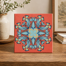 Azulejo Cerámico Floral Art Nouveau en Rosa Coral