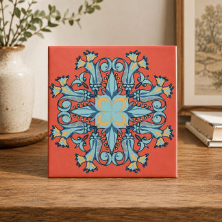 Azulejo Cerámico Floral Art Nouveau en Rosa Coral