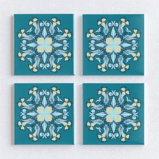 Azulejo Cerámico Floral Art Nouveau en Verde Pavo