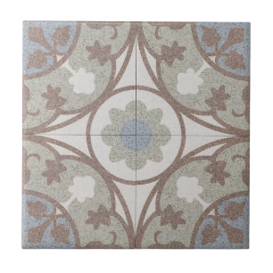 Azulejo Cerámico - Floral Azul Beige Marroquí
