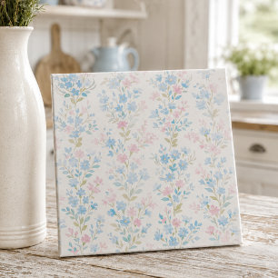 Azulejo Cerámico Floral Azul Elegante