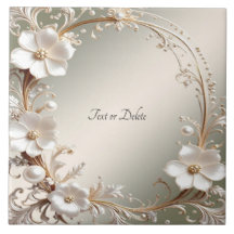 Azulejo Cerámico Floral Blanco Ornamentado