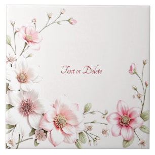 Azulejo Cerámico Floral Blanco Rosa Elegante