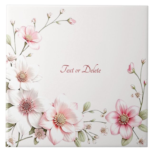 Azulejo Cerámico Floral Blanco Rosa Elegante (Frente)