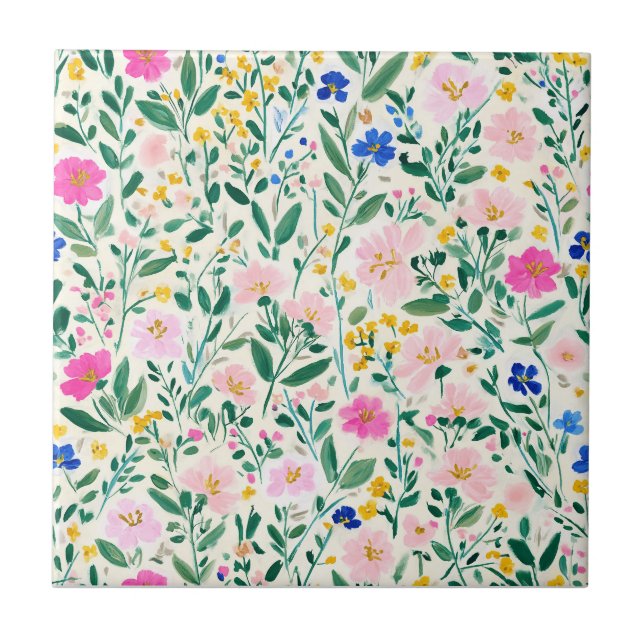 Azulejo Cerámico Floral Colorido (Frente)