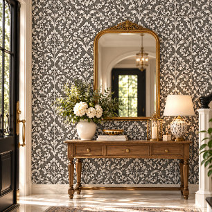 Azulejo Cerámico Floral Damask Blanco y Negro Eleg