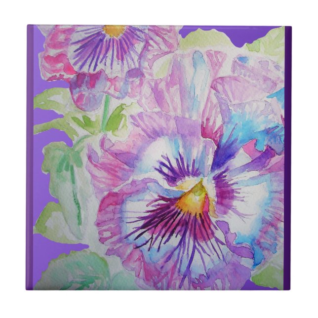 Azulejo Cerámico Floral de Acuarela de Flor de Pen (Frente)