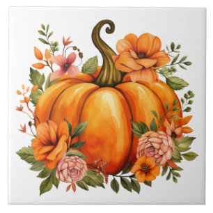 Azulejo Cerámico Floral de Calabaza de Otoño