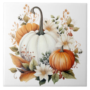 Azulejo Cerámico Floral de Calabaza de Otoño