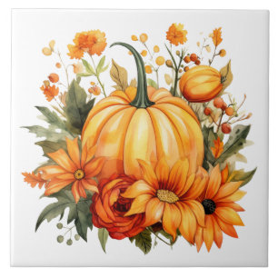 Azulejo Cerámico Floral de Calabaza de Otoño