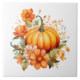 Azulejo Cerámico Floral de Calabaza de Otoño