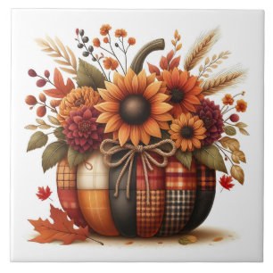 Azulejo Cerámico Floral de Calabaza de Otoño
